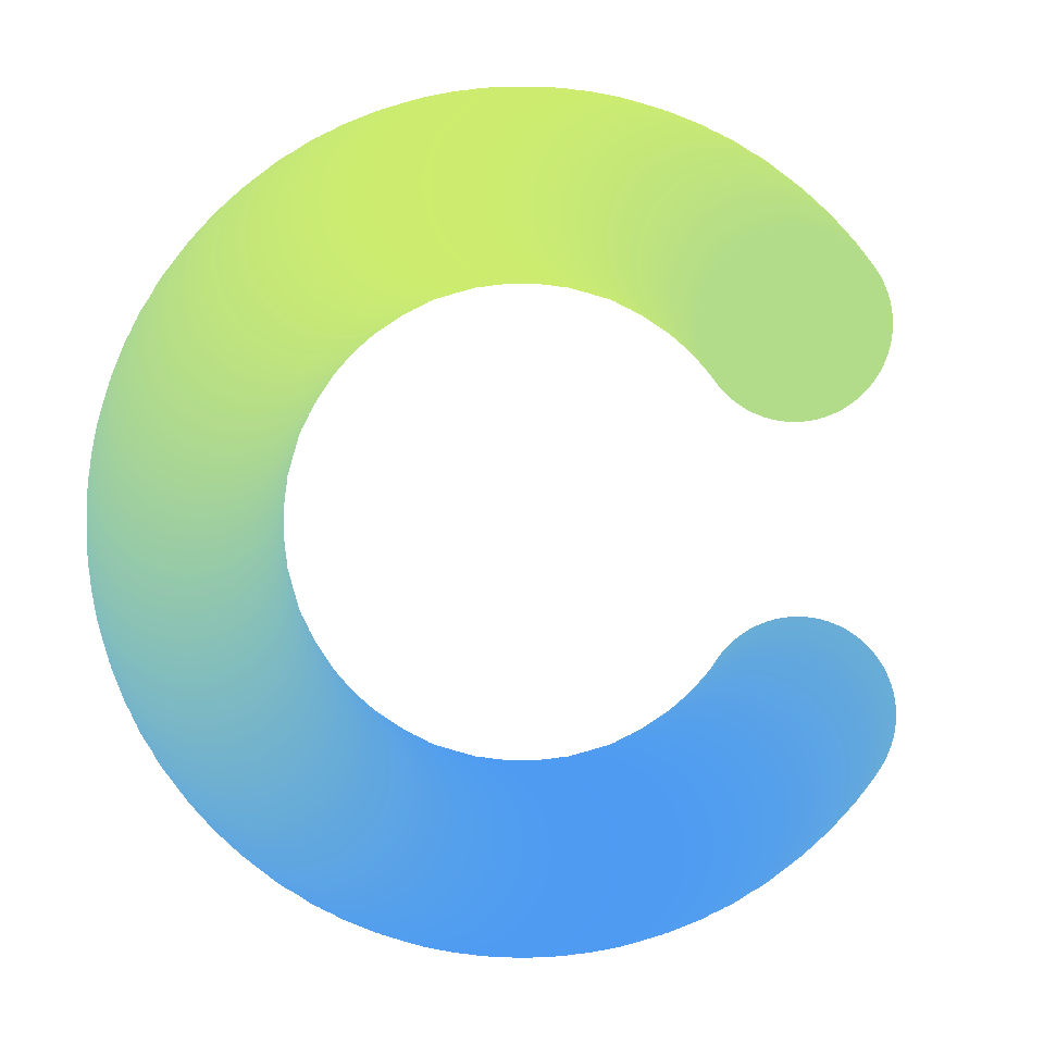 Cascade Pixel C mark: liquid metal gradient letterform