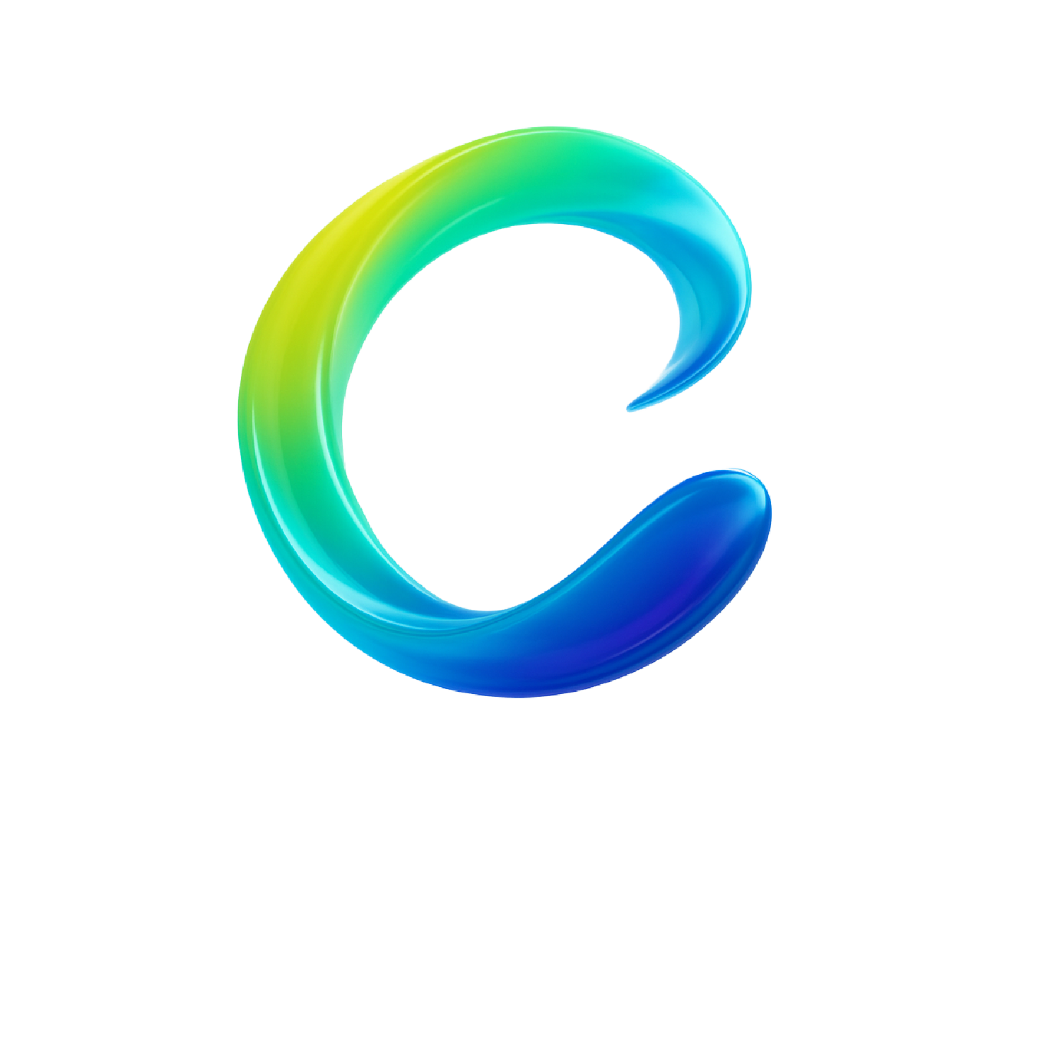 The C: liquid metal gradient letterform